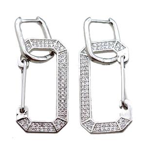 copper Latchback Earrings pave zircon, platinum plated, approx 15-30mm, 12x16mm