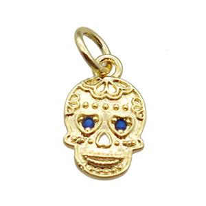 copper skull pendant paved zircon, gold plated, approx 8-10mm