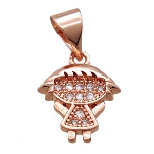 copper kid pendant paved zircon, rose gold, approx 10-13mm