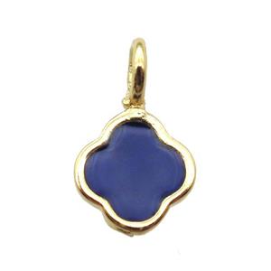 copper clover pendant with blue enameling, gold plated, approx 8mm dia