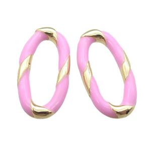 copper oval connector with pink Enameling, gold plated, approx 11-20mm