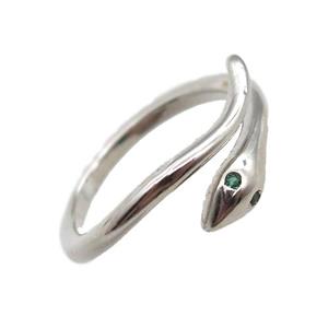 copper snake Rings pave zircon, Resizable, platinum plated, approx 18mm dia