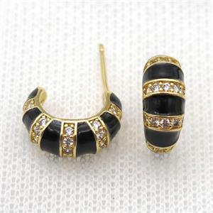 copper stud Earrings with black Enameling, gold plated, approx 12-15mm