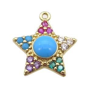 copper star pendant pave zircon, gold plated, approx 15mm dia