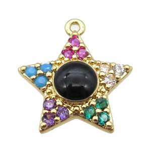 copper star pendant pave zircon, gold plated, approx 15mm dia