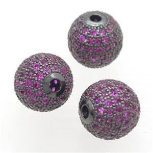 round copper beads pave hotpink zircon, black plated, approx 6mm dia