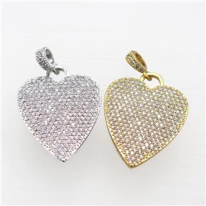 copper heart pendant pave zircon, mix, approx 21-25mm