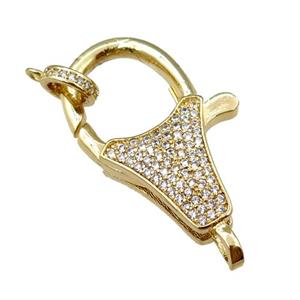 copper Carabiner Clasp paved zircon, gold plated, approx 20-30mm