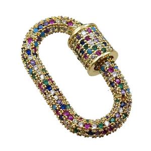 copper Carabiner Clasp paved zircon, gold plated, approx 17-30mm
