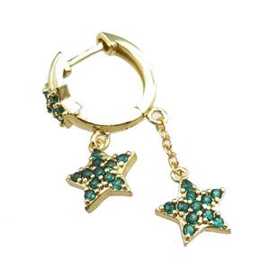 copper Latchback Earrings with star pave zircon, gold plated, approx 10mm, 16mm dia