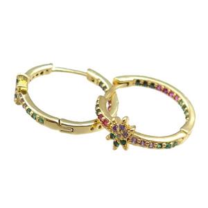 copper Hoop Earrings pave zircon, gold plated, approx 20mm dia