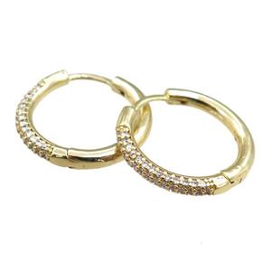 copper Hoop Earrings pave zircon, gold plated, approx 20mm dia