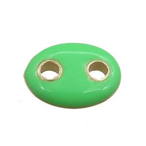 copper oval connector, green enameled, gold plated, approx 10-14mm