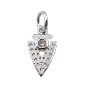 copper arrowhead pendant pave zircon, platinum plated, approx 7-10mm