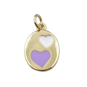 copper oval pendant with heart, enamel, gold plated, approx 10-12.5mm