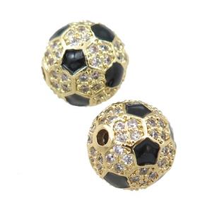 copper football beads pave zircon Sport round, gold plated, approx 12mm dia