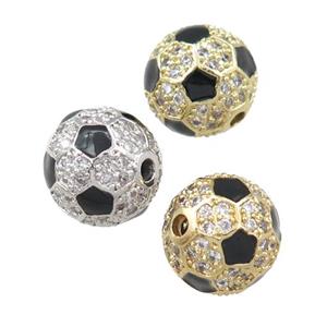 copper football beads pave zircon Sport round, mixed, approx 12mm dia