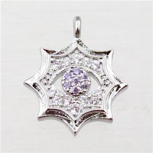 copper cobweb pendant pave zircon, platinum plated, approx 14mm