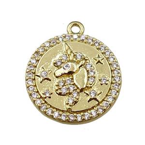 copper circle pendant pave zircon, gold plated, approx 15mm dia