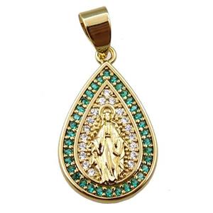 copper teardrop pendant pave zircon, jesu, gold plated, approx 14-20mm