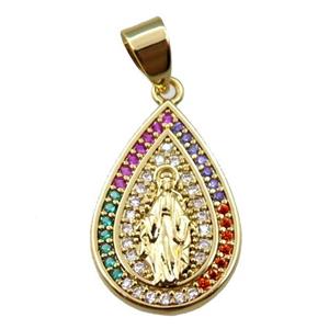 copper teardrop pendant pave zircon, jesu, gold plated, approx 14-20mm