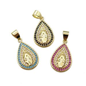 copper teardrop pendant pave zircon, jesu, gold plated, mix, approx 14-20mm