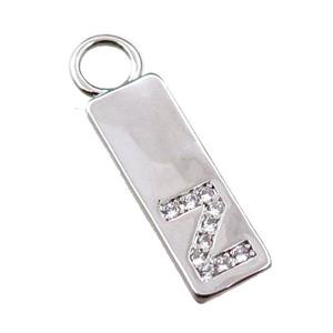 copper rectangle pendant pave zircon, platinum plated, approx 7-20mm