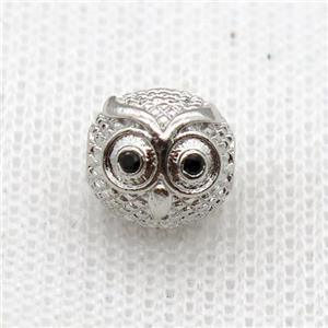 copper owl charm beads, platinum plated, approx 10mm