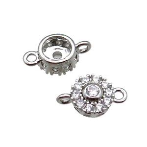 copper connector pave zircon, circle, platinum plated, approx 8mm dia