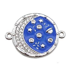 copper circle connector with moon, enameled, platinum plated, approx 20mm dia