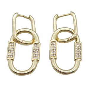 copper Latchback Earrings pave zircon, gold plated, approx 14-22mm, 12-16mm