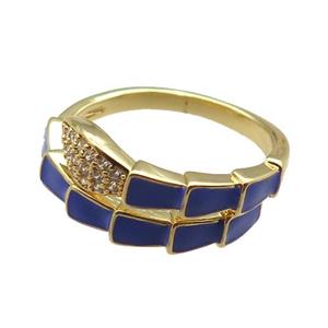 copper snake rings paved zircon with blue enameled, adjustable, gold plated, approx 9mm, 18mm dia