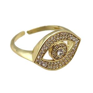 copper rings paved zircon, eye, adjustable, gold plated, approx 13-18mm, 18mm dia