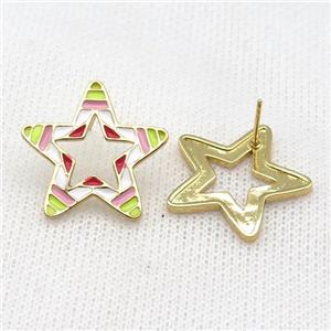 copper Star Stud Earring with Enameled, gold plated, approx 24mm