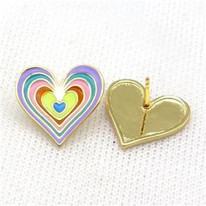 copper Heart Stud Earring with Enameled, gold plated, approx 20mm