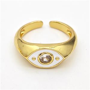 Copper Eye Ring Pave Zirconia White Enamel Gold Plated, approx 8mm, 18mm dia