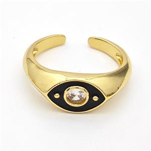 Copper Eye Ring Pave Zirconia Black Enamel Gold Plated, approx 8mm, 18mm dia