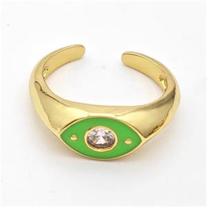 Copper Eye Ring Pave Zirconia Green Enamel Gold Plated, approx 8mm, 18mm dia