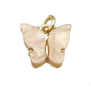 brown Resin Butterfly Pendant, gold plated, approx 8-11mm