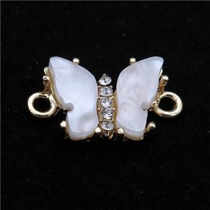 white pearlized Resin Butterfly Connector, gold plated, approx 11-15mm