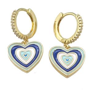 copper Hoop Earring with Enamel Heart, gold plated, approx 14mm, 13mm dia