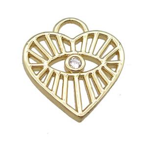 copper heart pendant pave zircon, gold plated, approx 16-17mm