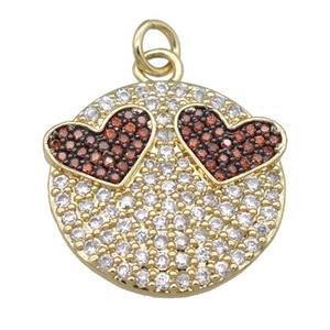 copper emoji pendant pave zircon, gold plated, approx 20mm