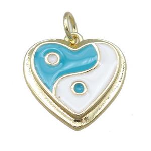 copper Enamel Taichi pendant, heart, gold plated, approx 16mm