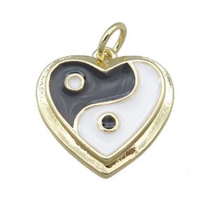 copper Enamel Taichi pendant, heart, gold plated, approx 16mm