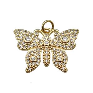 copper butterfly pendant pave zircon, gold plated, approx 18-22mm