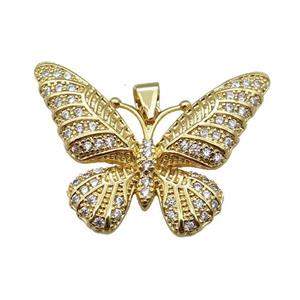 copper butterfly pendant pave zircon, gold plated, approx 22-31mm