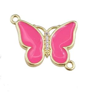 copper butterfly connector with hotpink enamel, gold plated, approx 17-20mm