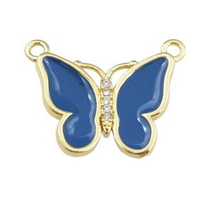 copper butterfly pendant with navyblue enamel, gold plated, approx 16-20mm