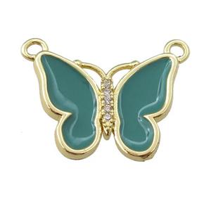 copper butterfly pendant with green enamel, gold plated, approx 16-20mm